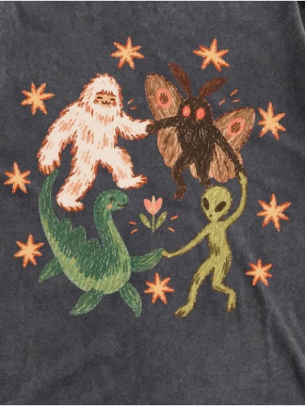 Comfort Colors Mothman Loch Ness Monster Alien Cryptids Stars Circle T-Shirt - Picture 3 of 6